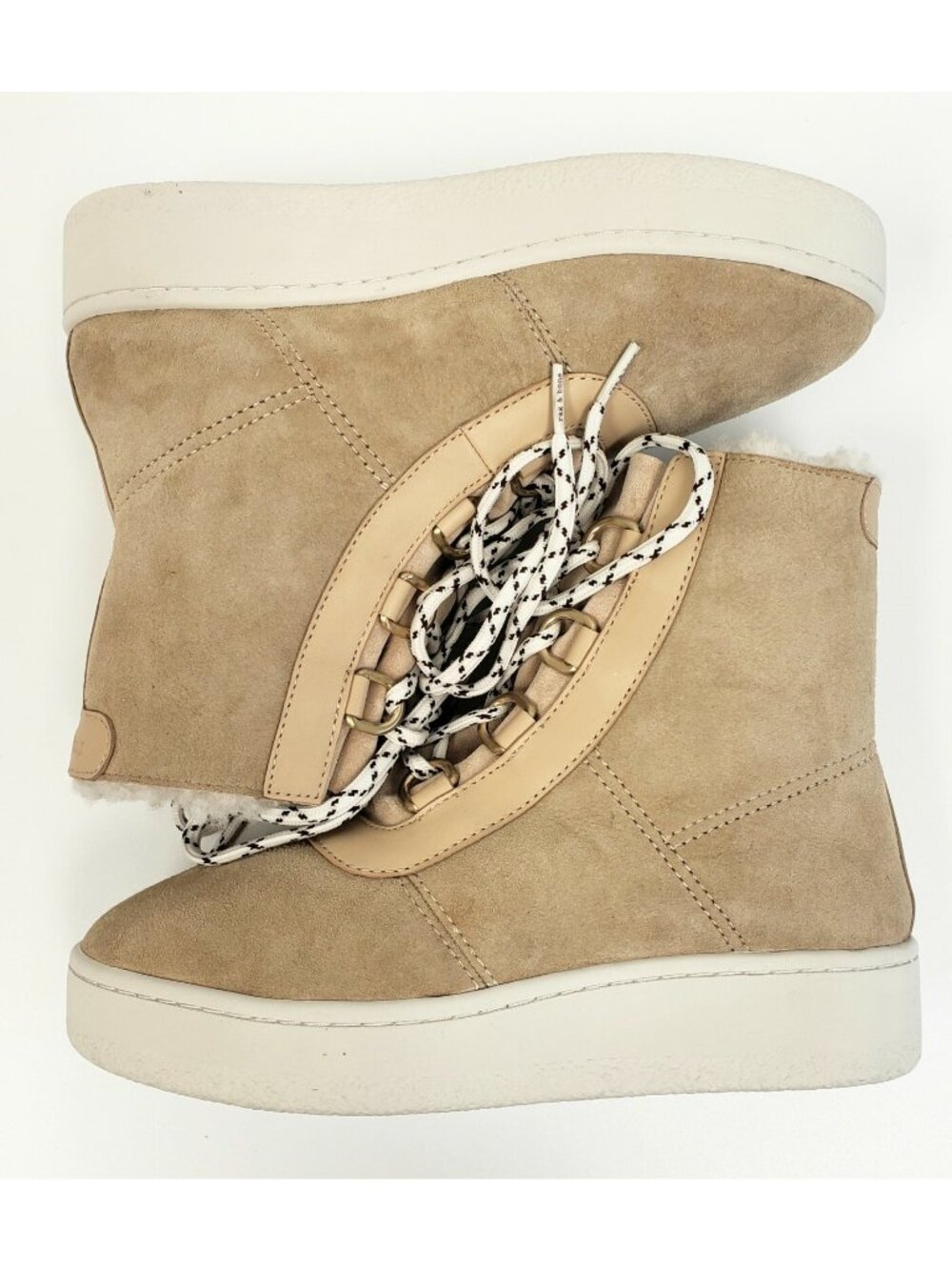 Rag & Bone Oslo Suede & Shearling Lace Up Winter Boots Stone Beige Size 37, US 7 - Picture 5 of 6